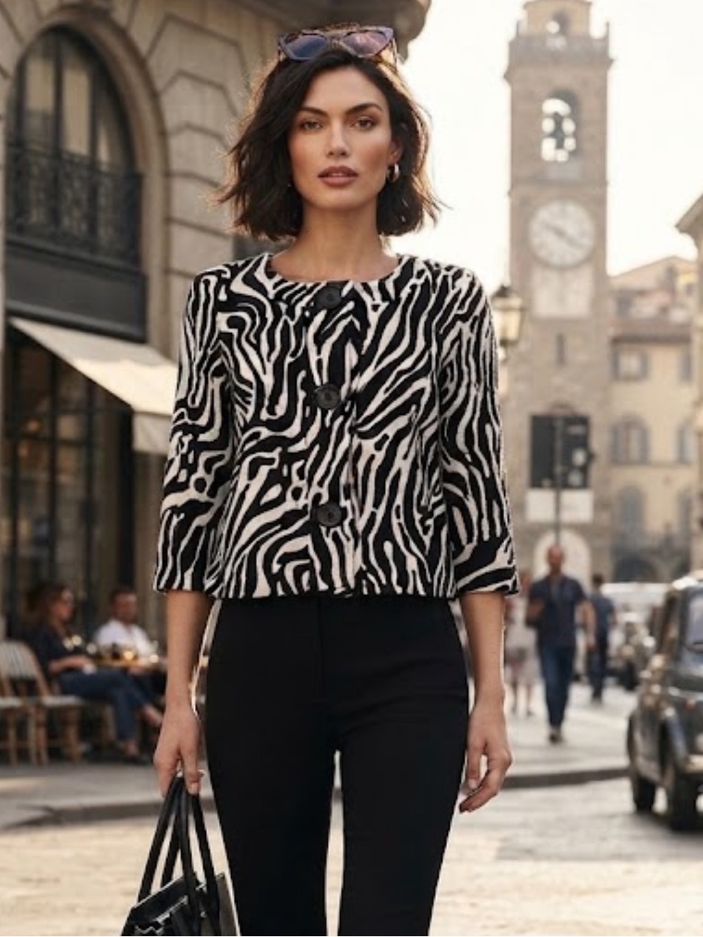 Vintage Carole Little Bold Zebra Print Structured Linen Jacket